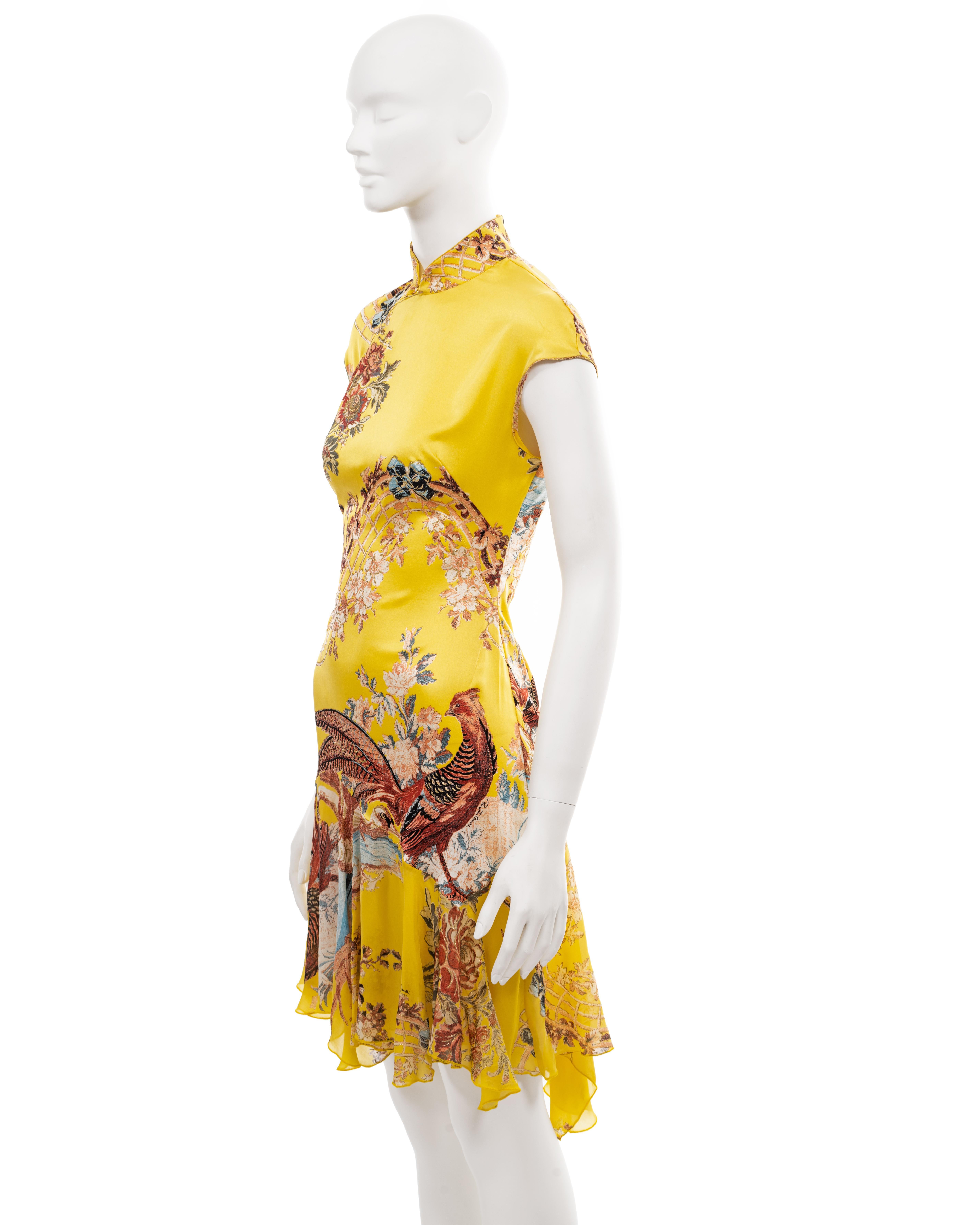 Roberto Cavalli yellow floral printed silk cheongsam-style mini dress, ss 2003 2