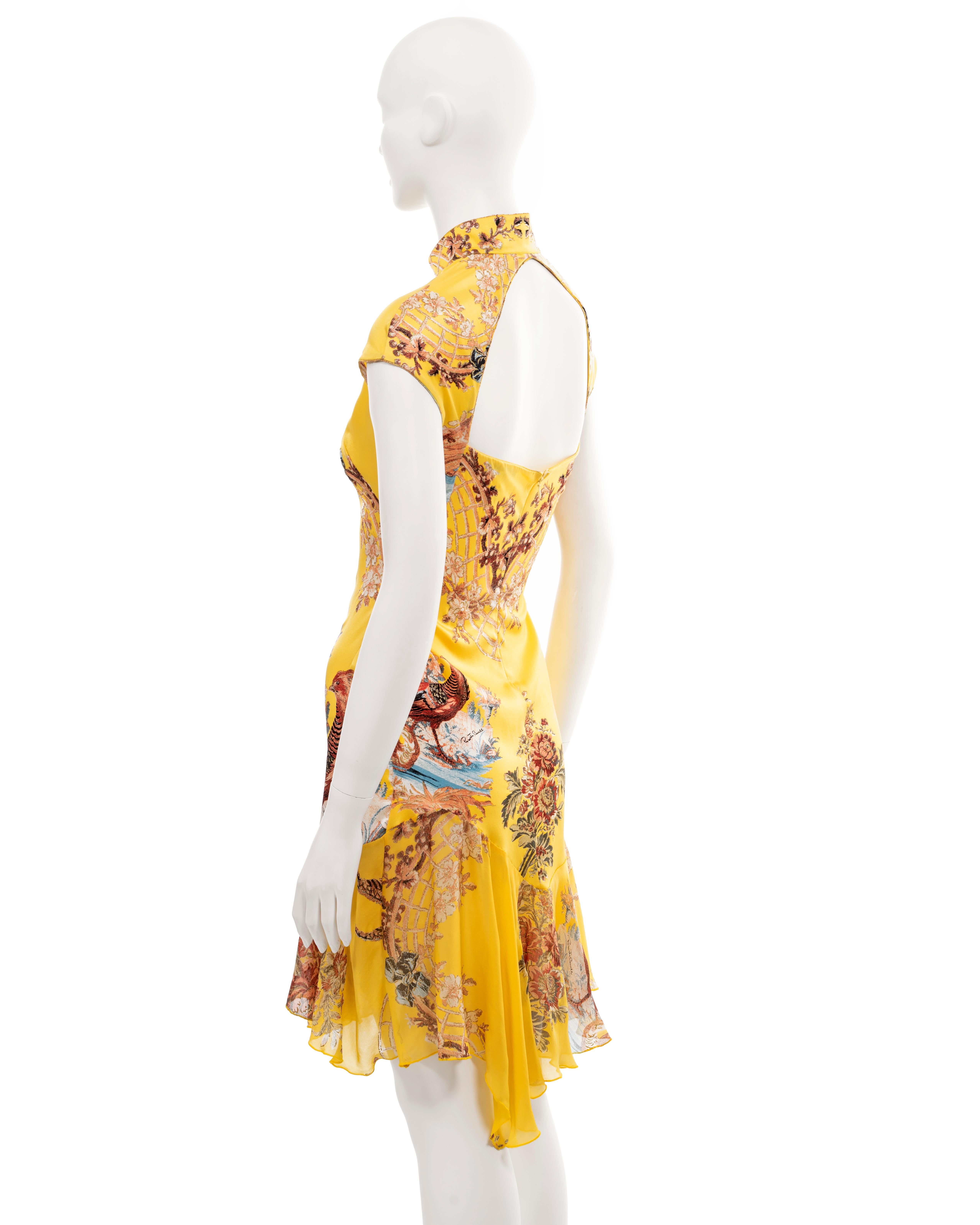 Roberto Cavalli yellow floral printed silk cheongsam-style mini dress, ss 2003 3