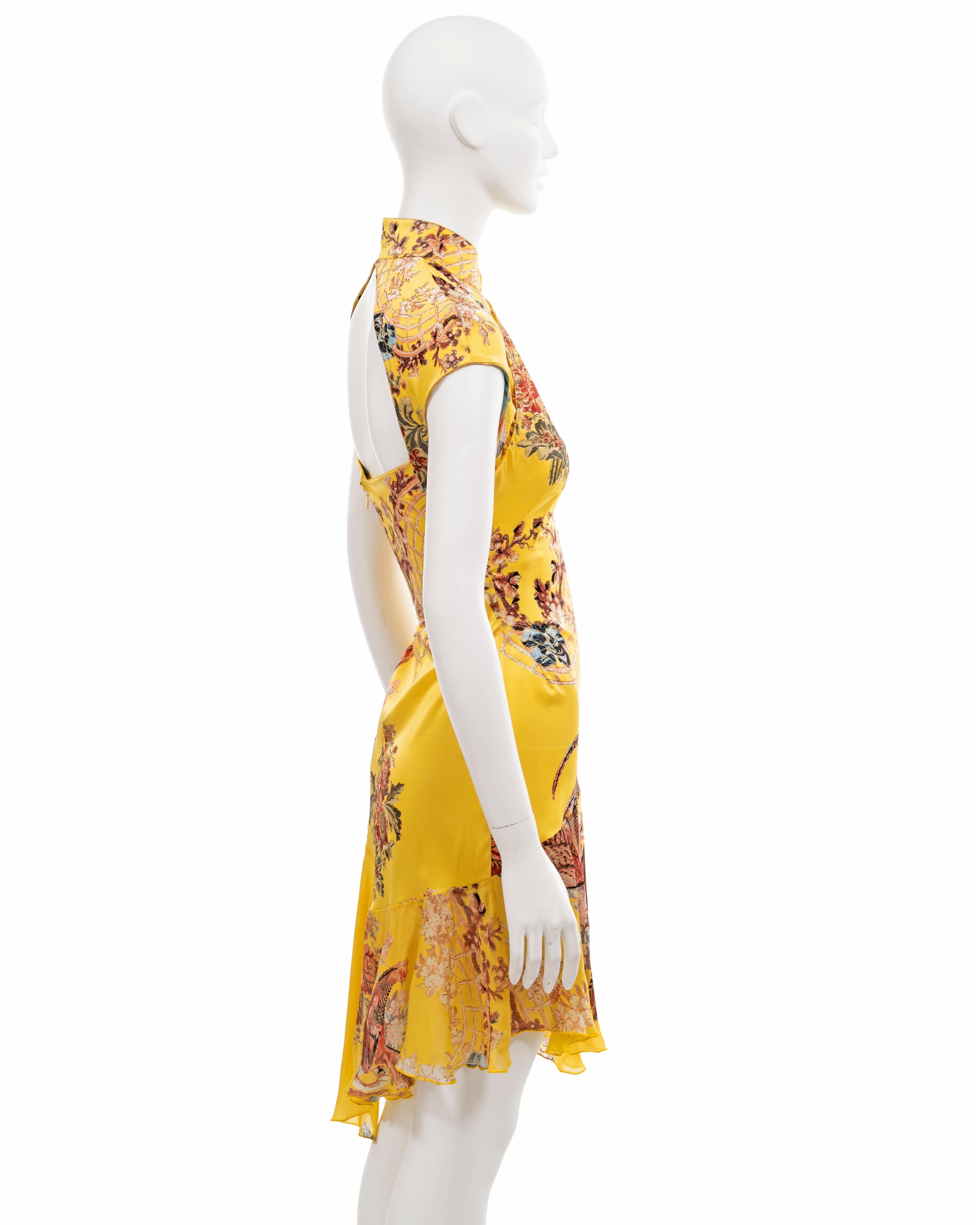 Roberto Cavalli yellow floral printed silk cheongsam-style mini dress, ss 2003 5