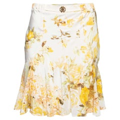 Roberto Cavalli Yellow Floral Printed Silk Skirt S