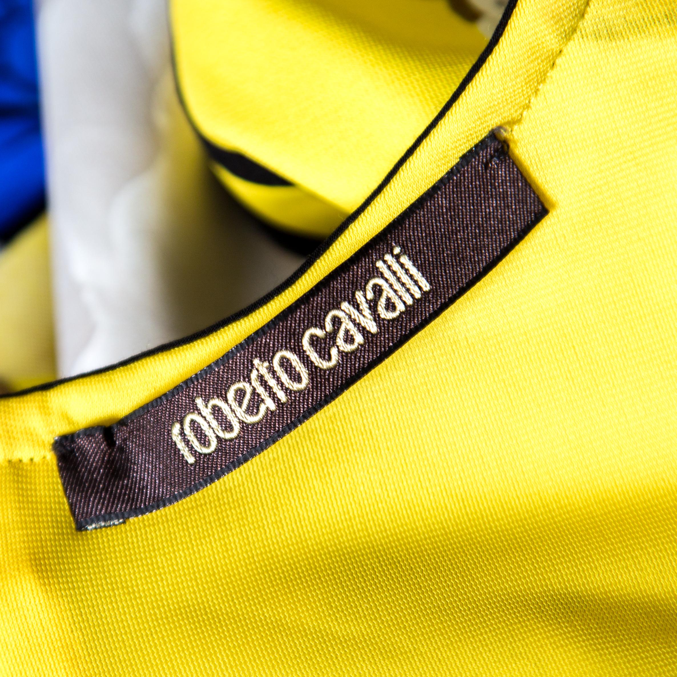 Roberto Cavalli Yellow Fruit and Floral Print Contrast Trim Detail Punto Dress S im Zustand „Gut“ in Dubai, Al Qouz 2
