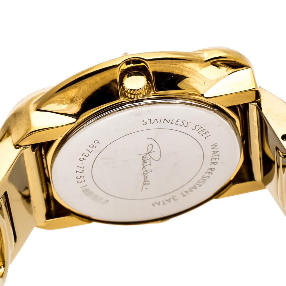 Roberto Cavalli Yellow Gold Plated Stainless Steel Snake Women's Wristwatch 37mm In Good Condition In Dubai, Al Qouz 2