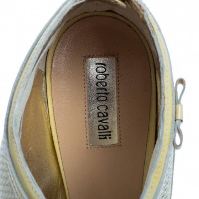 Bottines Roberto Cavalli en cuir verni jaune et maille, taille 39 Pour femmes en vente