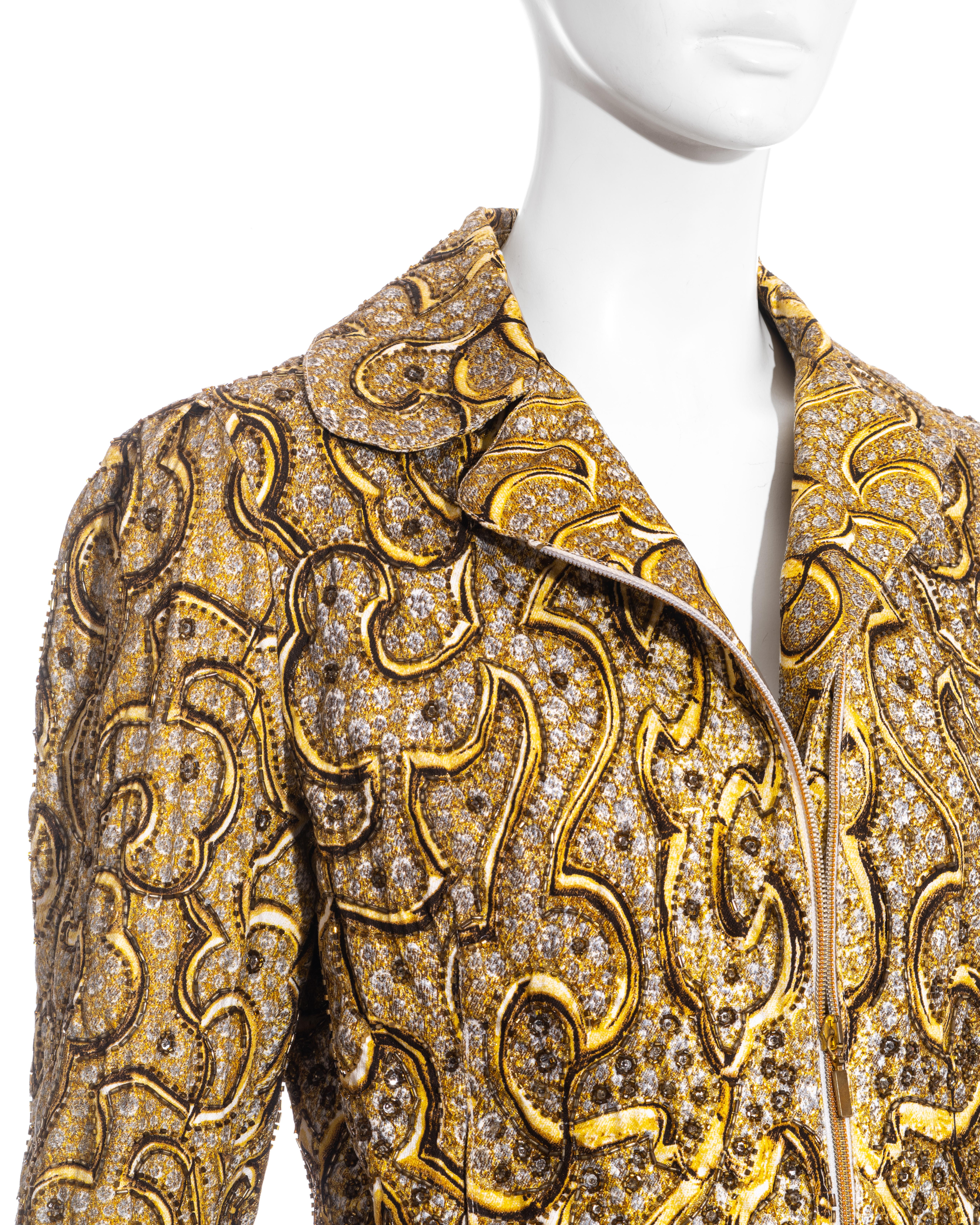 Roberto Cavalli gelber Hosenanzug aus bedruckter Baumwolle mit Verzierungen, ss 2001 (Gelb)