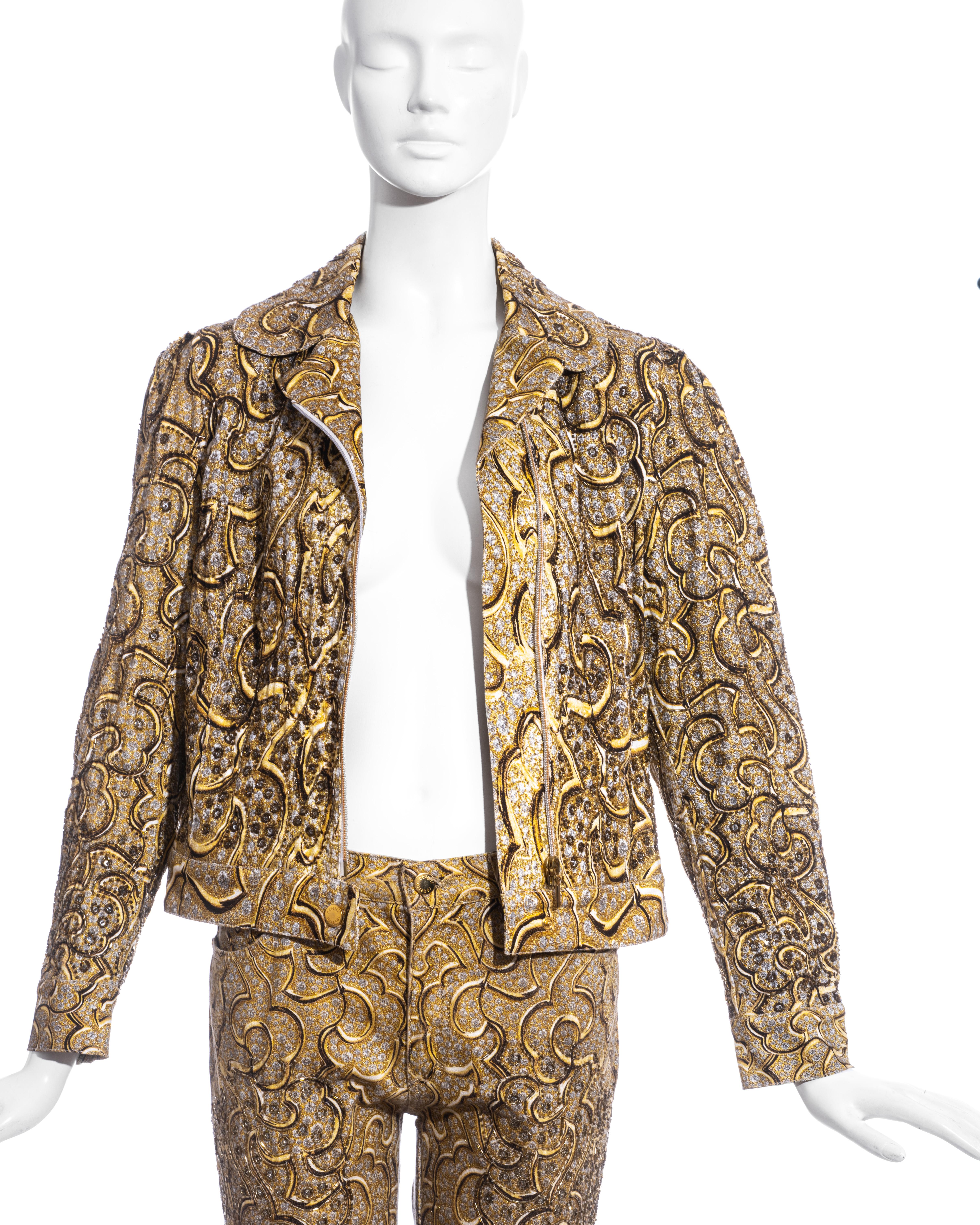 Roberto Cavalli gelber Hosenanzug aus bedruckter Baumwolle mit Verzierungen, ss 2001 im Zustand „Hervorragend“ in London, GB