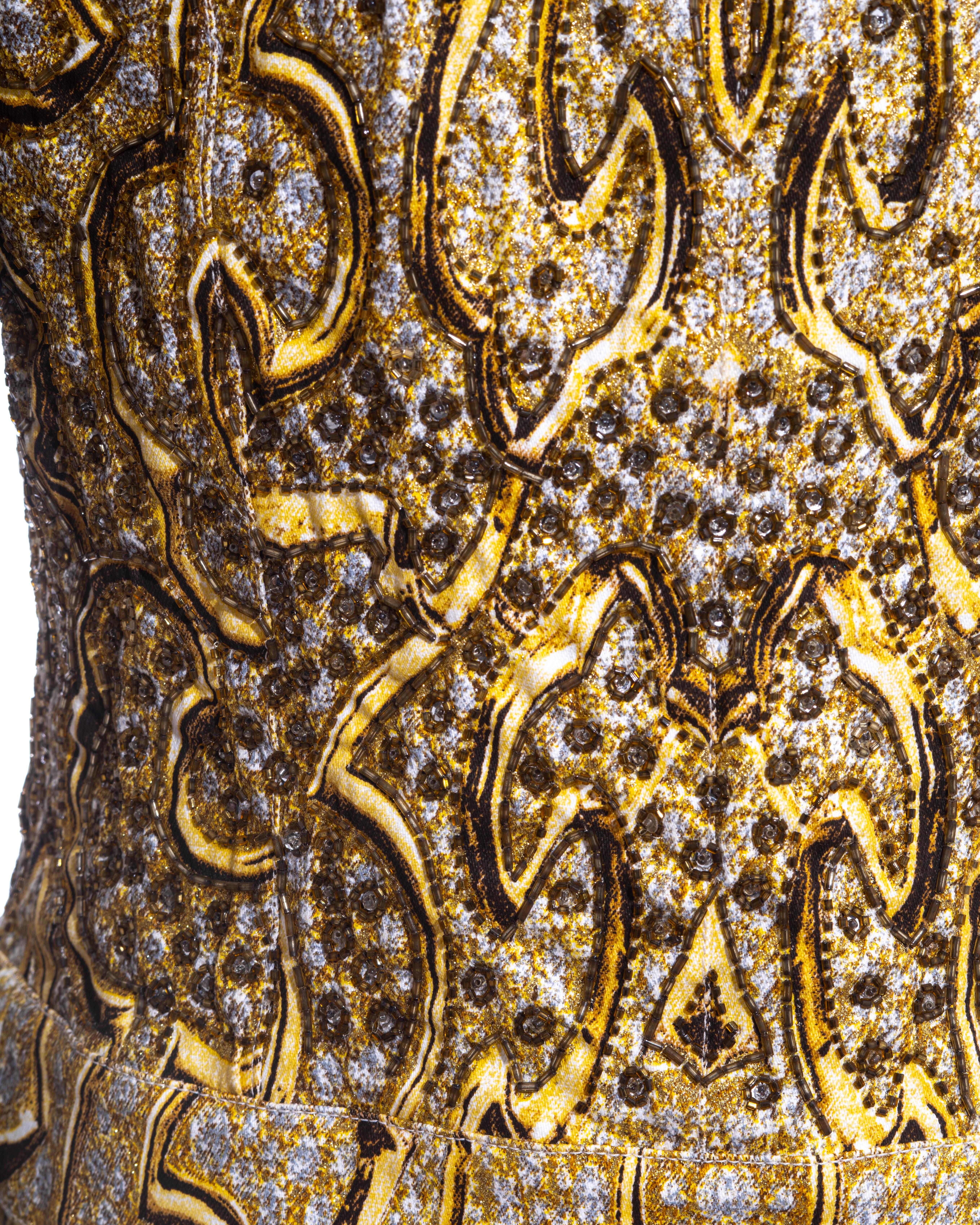 Roberto Cavalli gelber Hosenanzug aus bedruckter Baumwolle mit Verzierungen, ss 2001 1