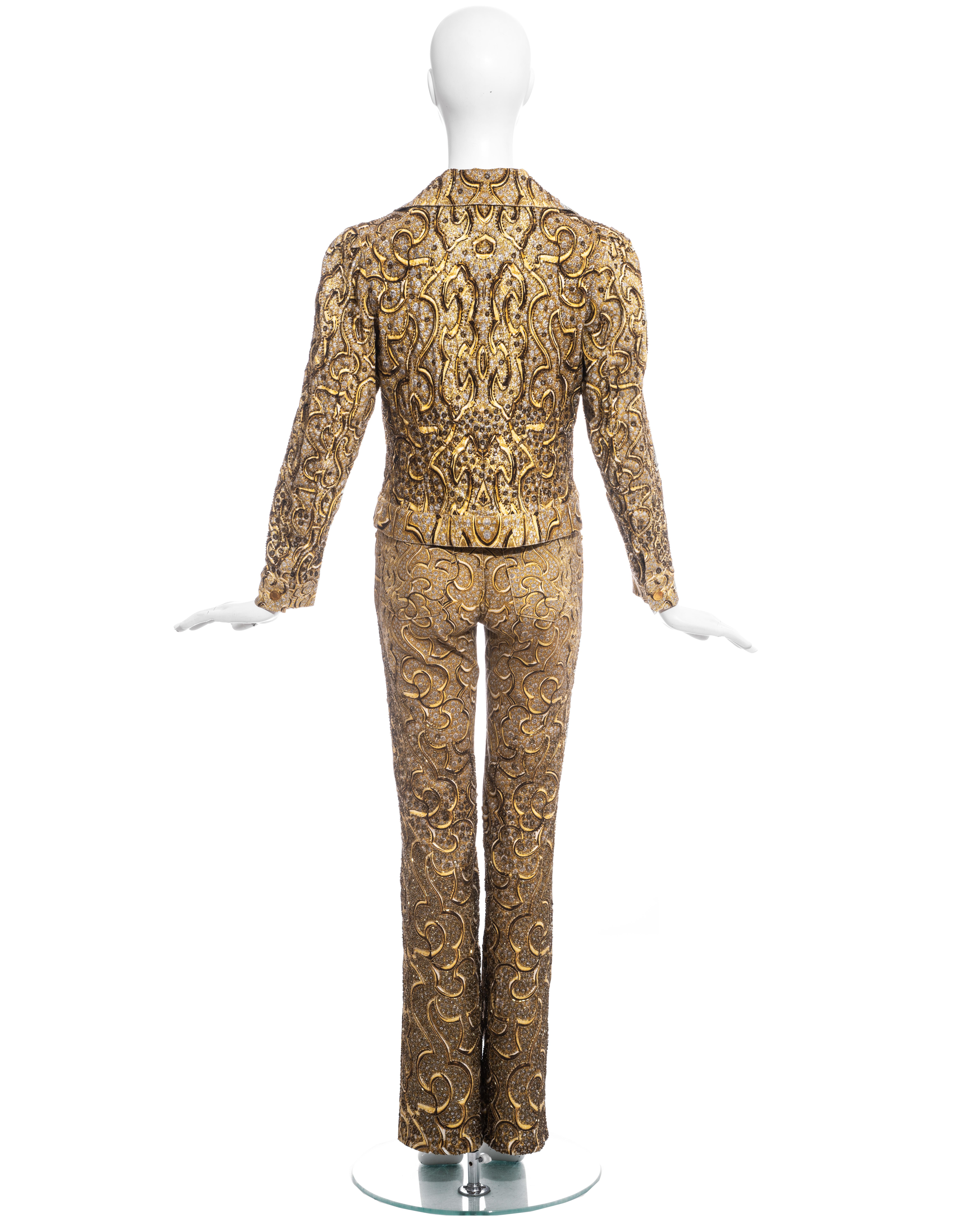 Roberto Cavalli gelber Hosenanzug aus bedruckter Baumwolle mit Verzierungen, ss 2001 2