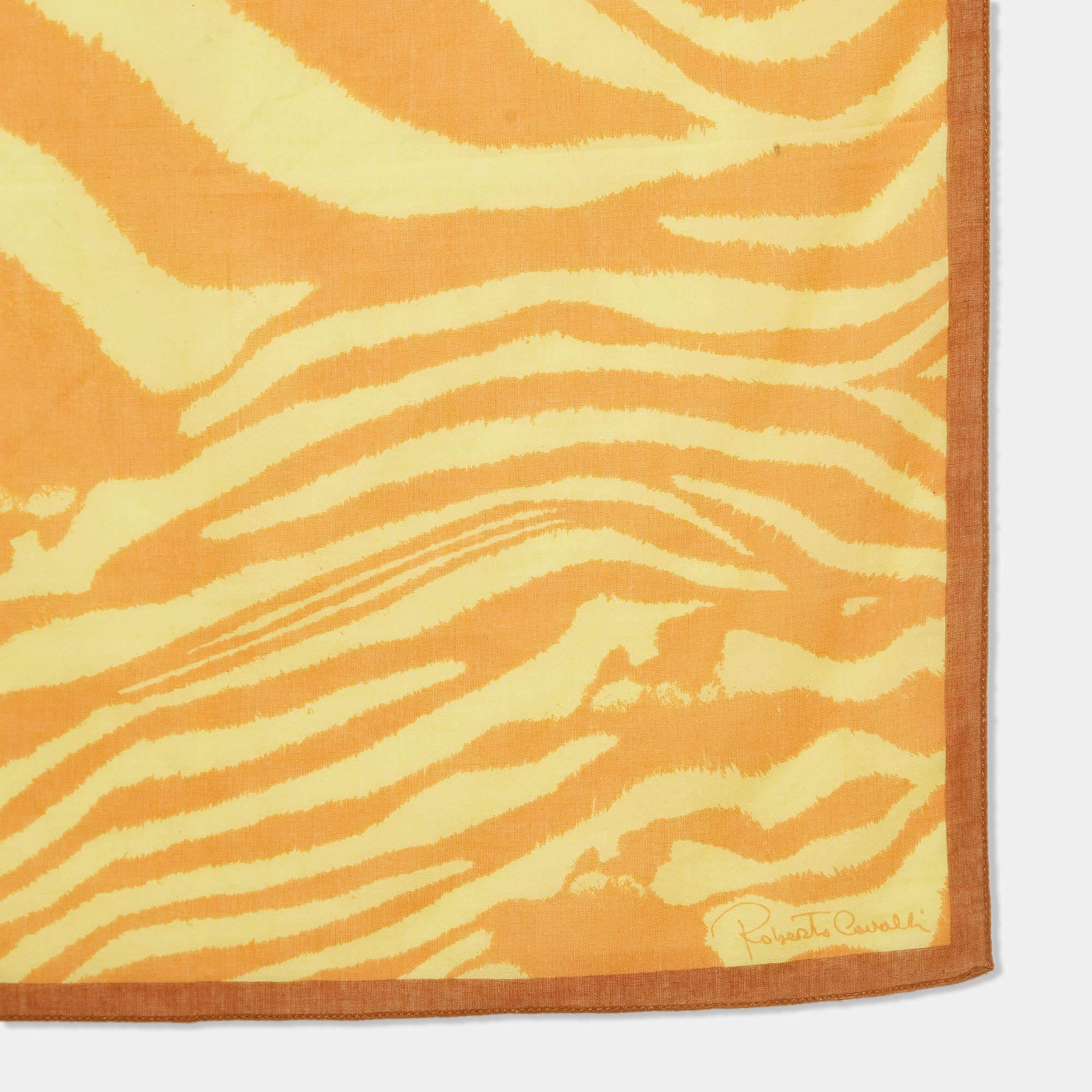 Roberto Cavalli Yellow Printed Cotton Square Scarf In Excellent Condition For Sale In Dubai, Al Qouz 2
