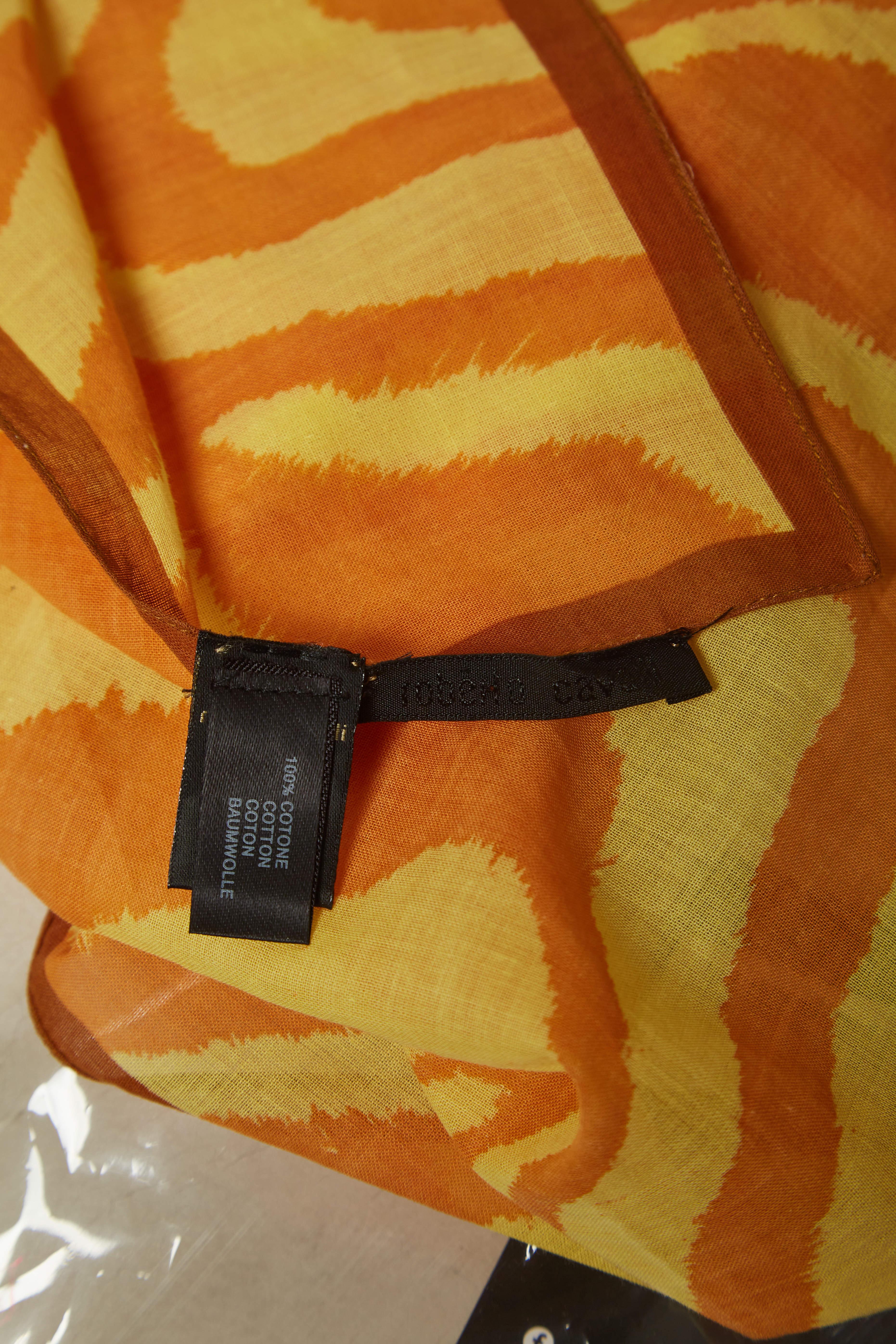 Roberto Cavalli Yellow Printed Cotton Square Scarf For Sale 3