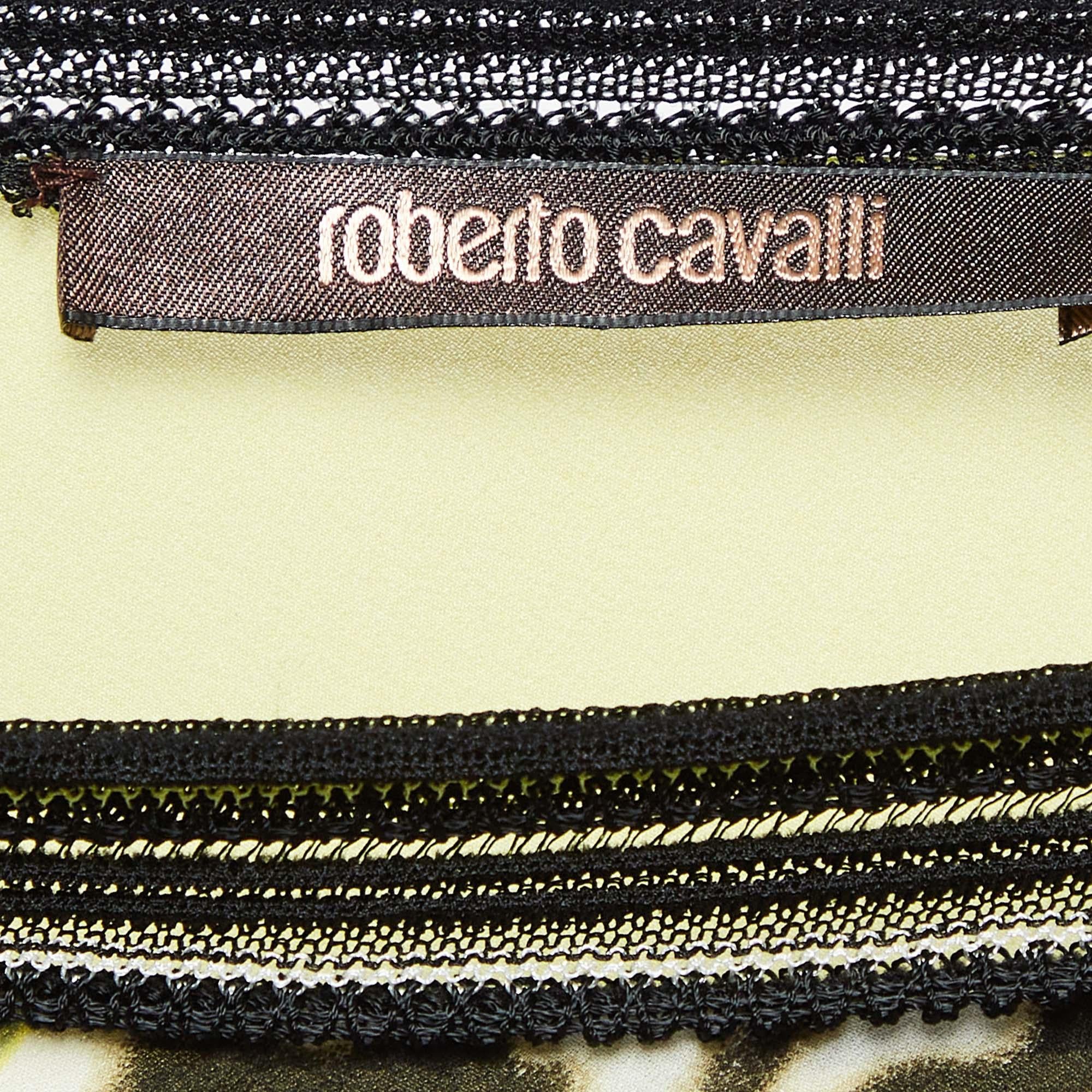 Roberto Cavalli  Top asymétrique en soie imprimée jaune M. Pour femmes en vente
