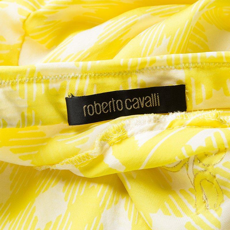 Roberto Cavalli Yellow Printed Silk Tiered Strapless Dress M 1