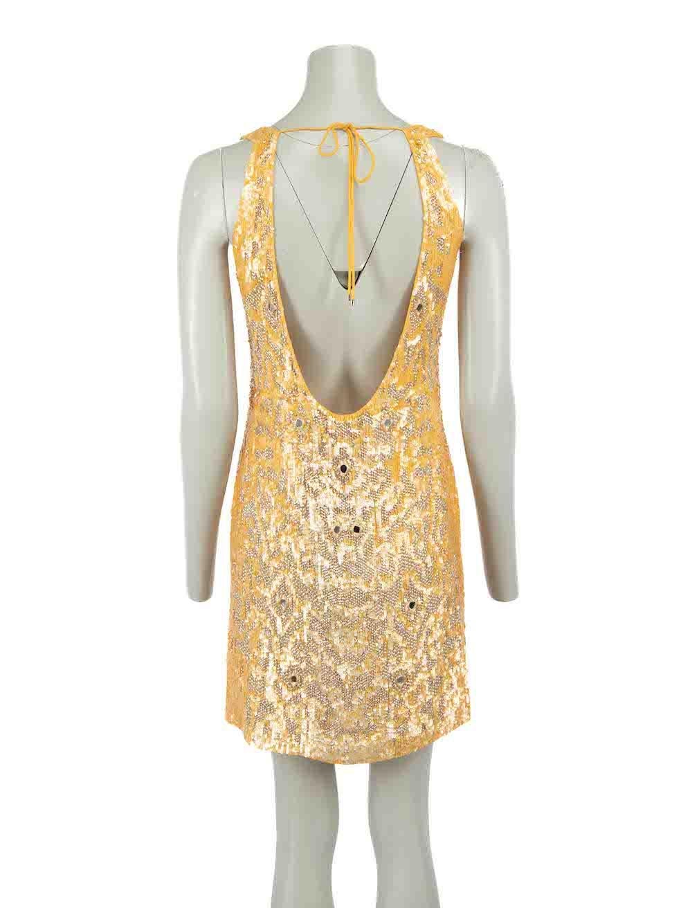 Roberto Cavalli Yellow Sequinned Backless Mini Dress Size S In New Condition For Sale In London, GB