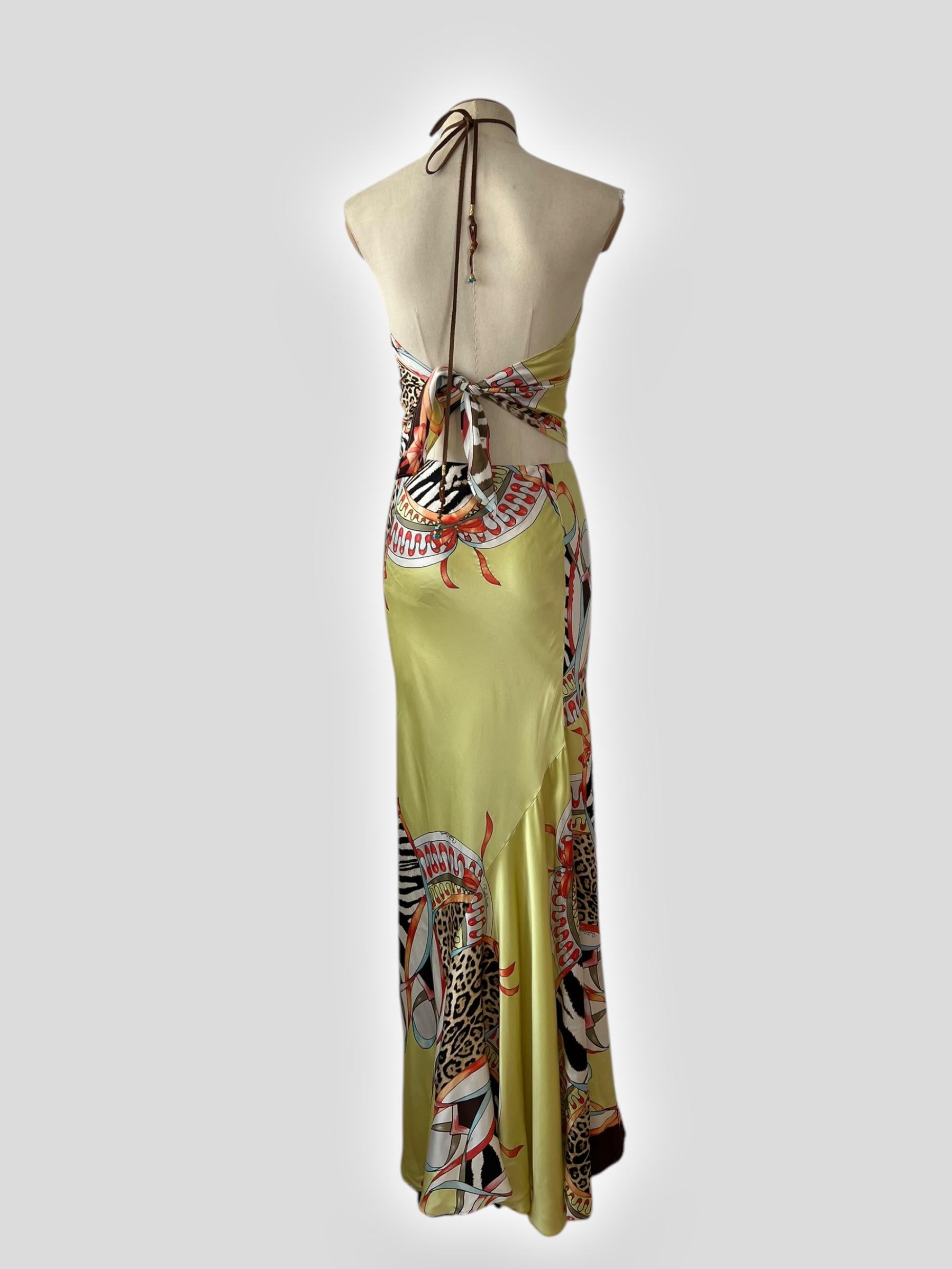 Roberto Cavalli, ensemble en soie jaune imprimé guépard, printemps/été 2004 Pour femmes en vente