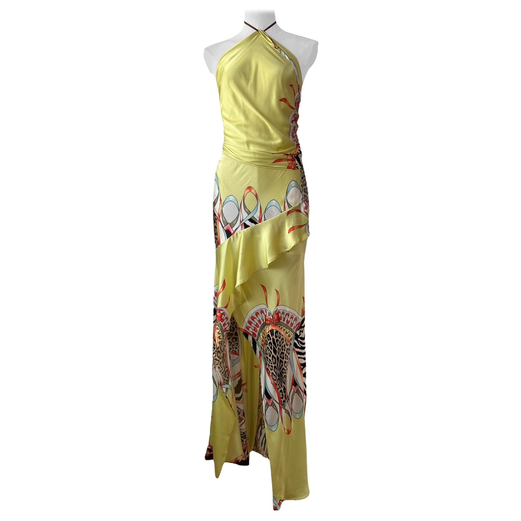 Roberto Cavalli Conjunto de seda amarilla con estampado de guepardo, Primavera/Verano 2004