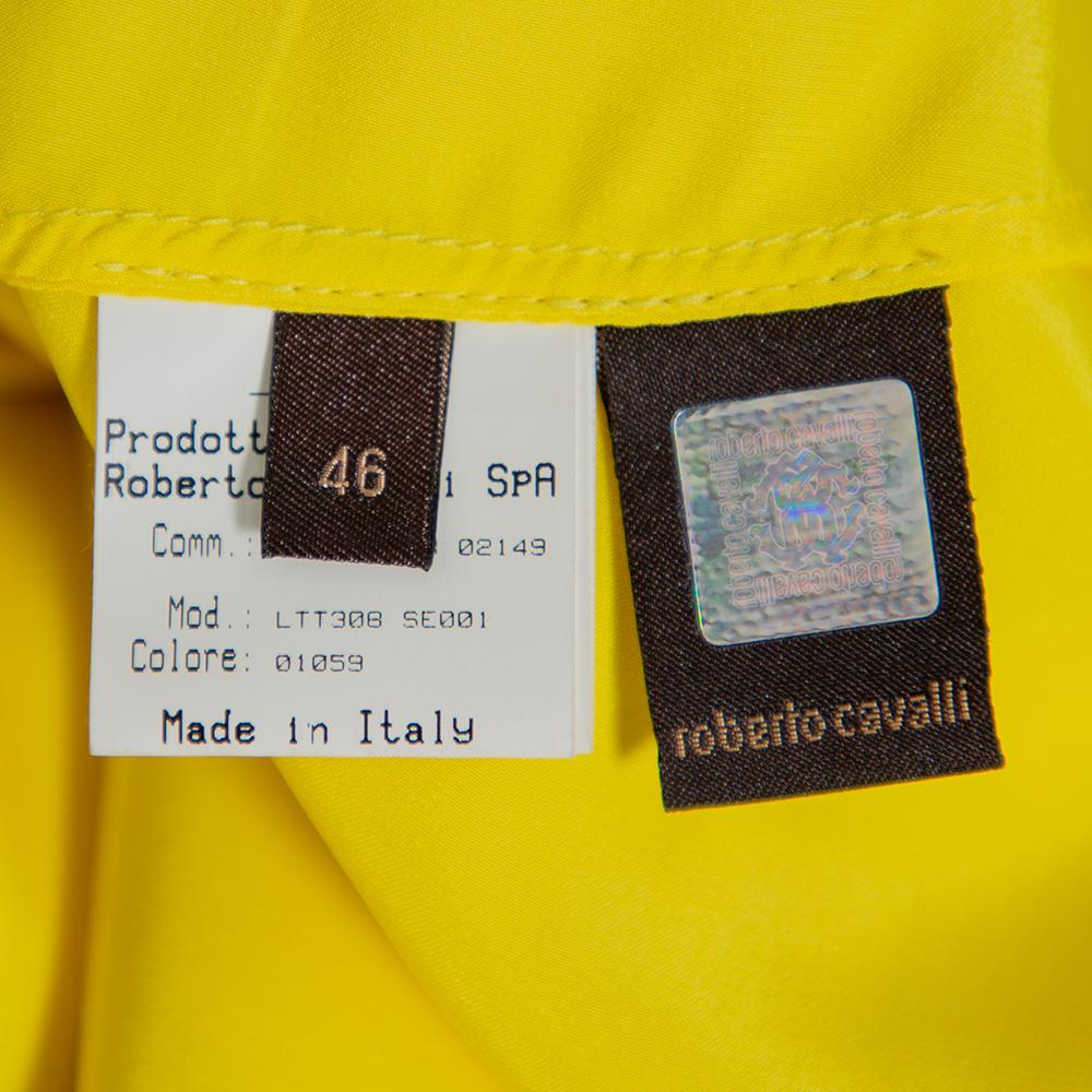 Women's Roberto Cavalli Yellow Silk Satin Flared Maxi Skirt L For Sale