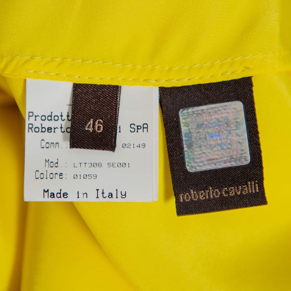 Roberto Cavalli Yellow Silk Satin Flared Maxi Skirt L For Sale 1