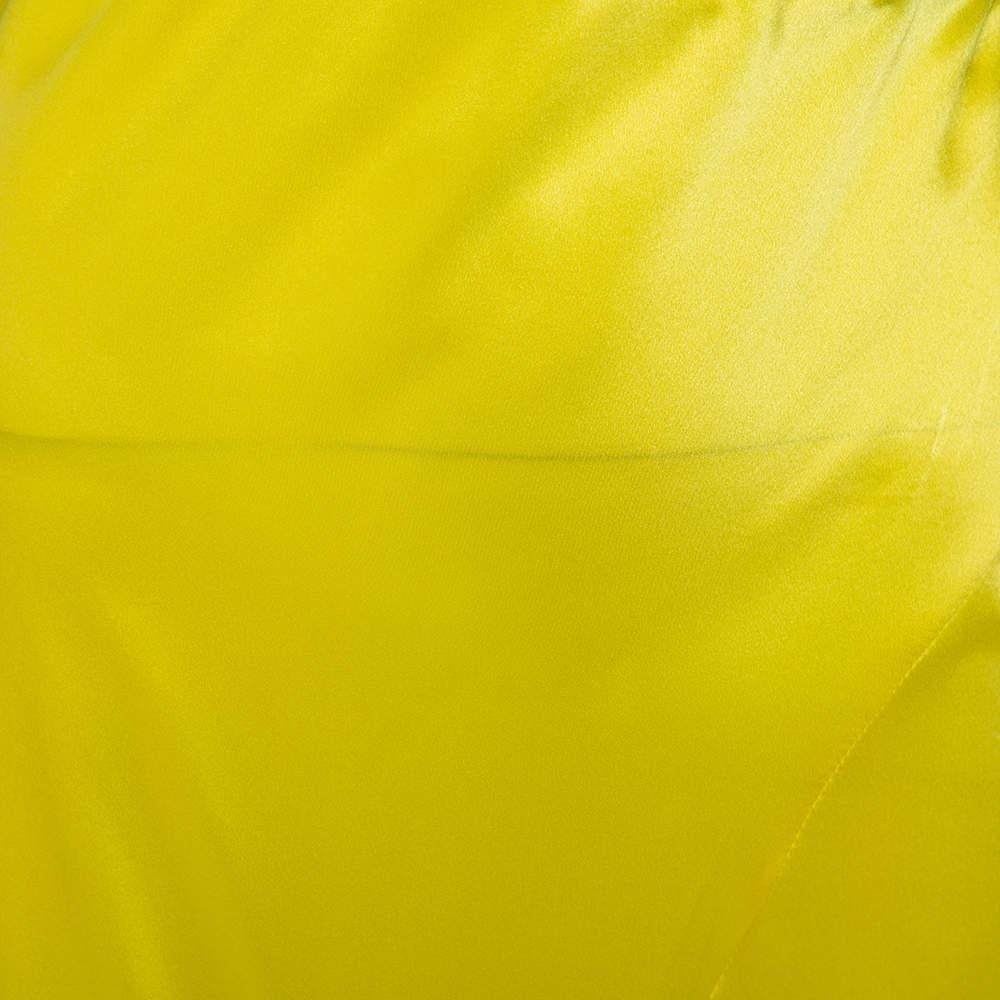 Roberto Cavalli Yellow Silk Satin Flared Maxi Skirt L For Sale 2