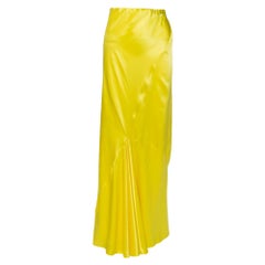 Roberto Cavalli Yellow Silk Satin Flared Maxi Skirt L