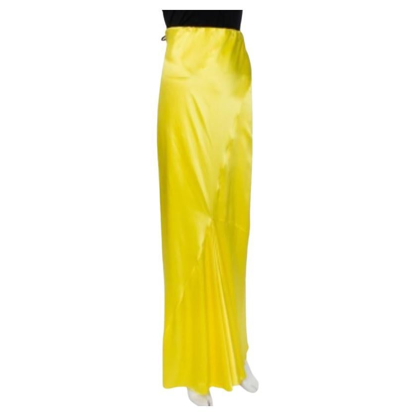Roberto Cavalli Yellow Silk Satin Flared Maxi Skirt L For Sale