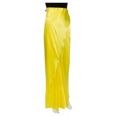 Roberto Cavalli Yellow Silk Satin Flared Maxi Skirt L