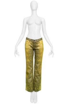 Roberto Cavalli Yellow Snakeskin Pants