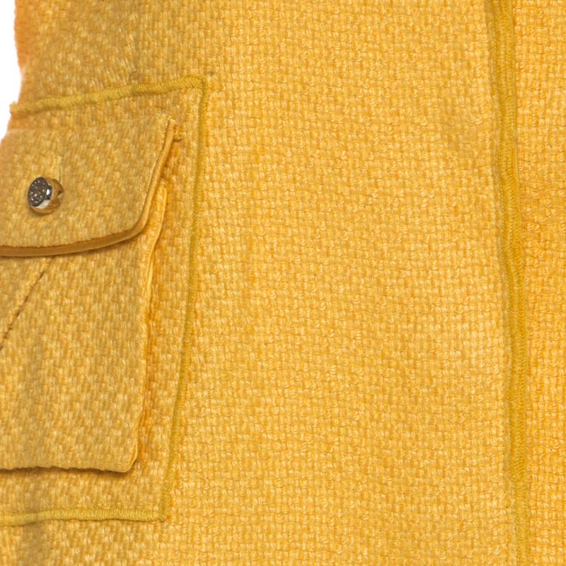 Roberto Cavalli Yellow Textured Linen Blend Button Front Blazer M In Good Condition In Dubai, Al Qouz 2