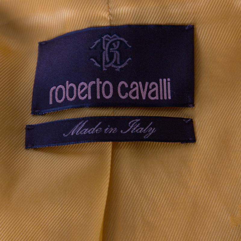 Women's Roberto Cavalli Yellow Textured Linen Blend Button Front Blazer M