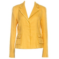 Roberto Cavalli Yellow Textured Linen Blend Button Front Blazer M