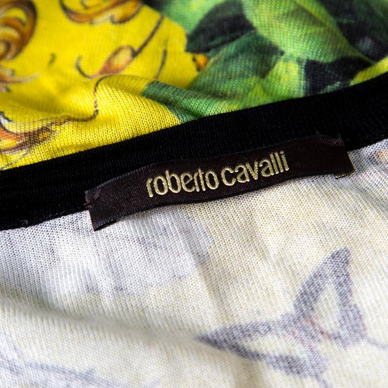 Roberto Cavalli Yellow Wonderland Print Silk Knit Button Front Cardigan ...