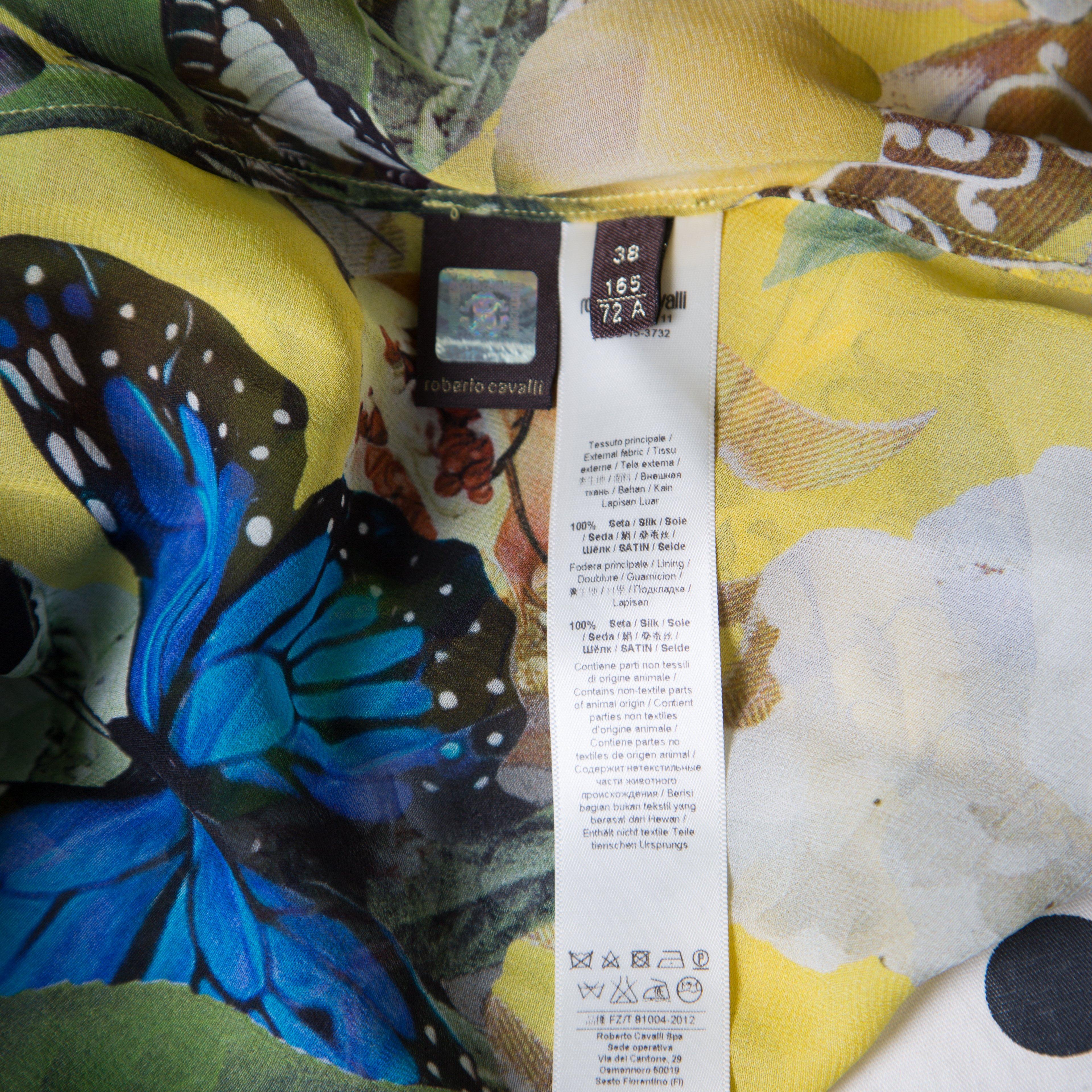 Beige Roberto Cavalli Yellow Wonderland Printed Silk Flounce Bottom Maxi Skirt S