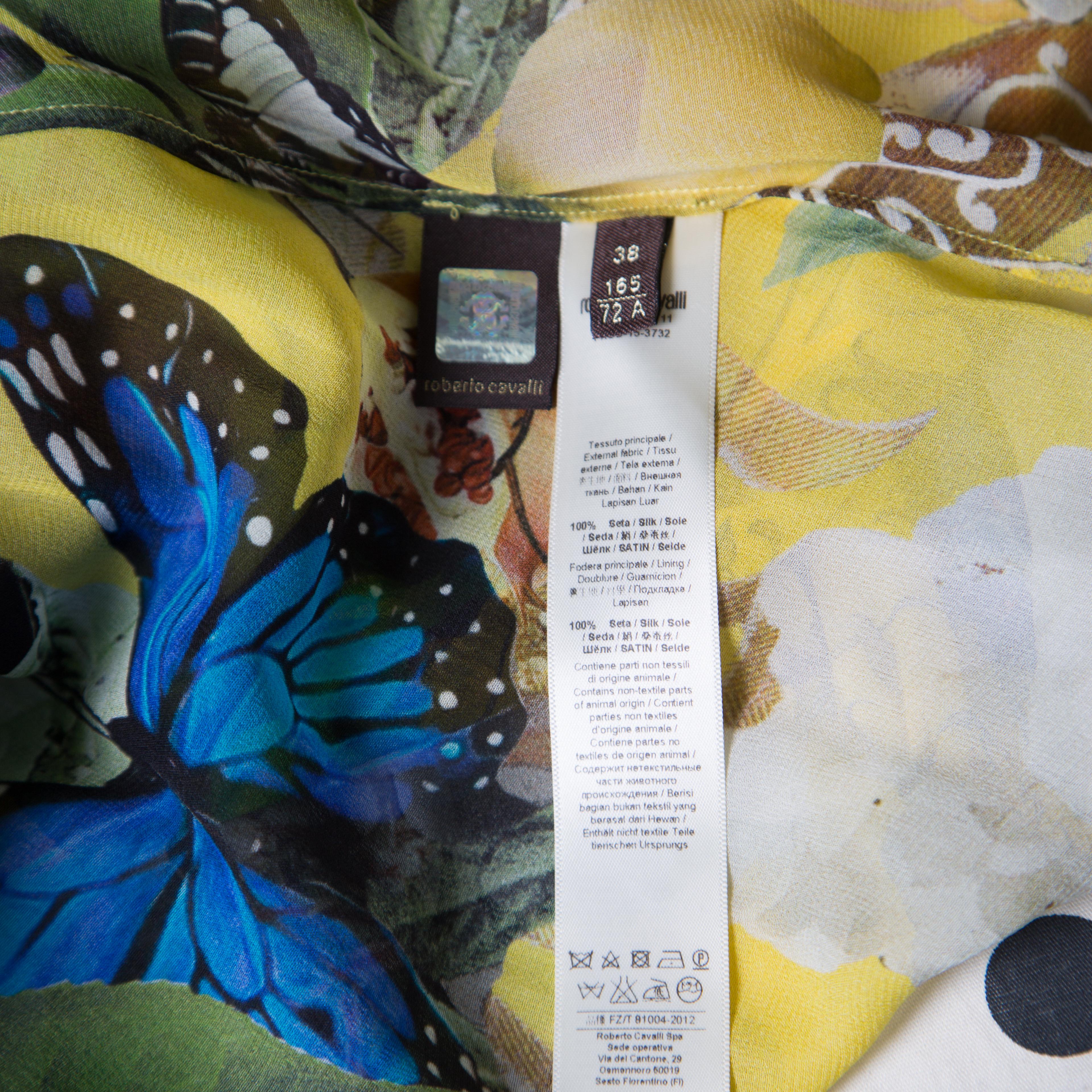 Beige Roberto Cavalli Yellow Wonderland Printed Silk Flounce Bottom Maxi Skirt S For Sale