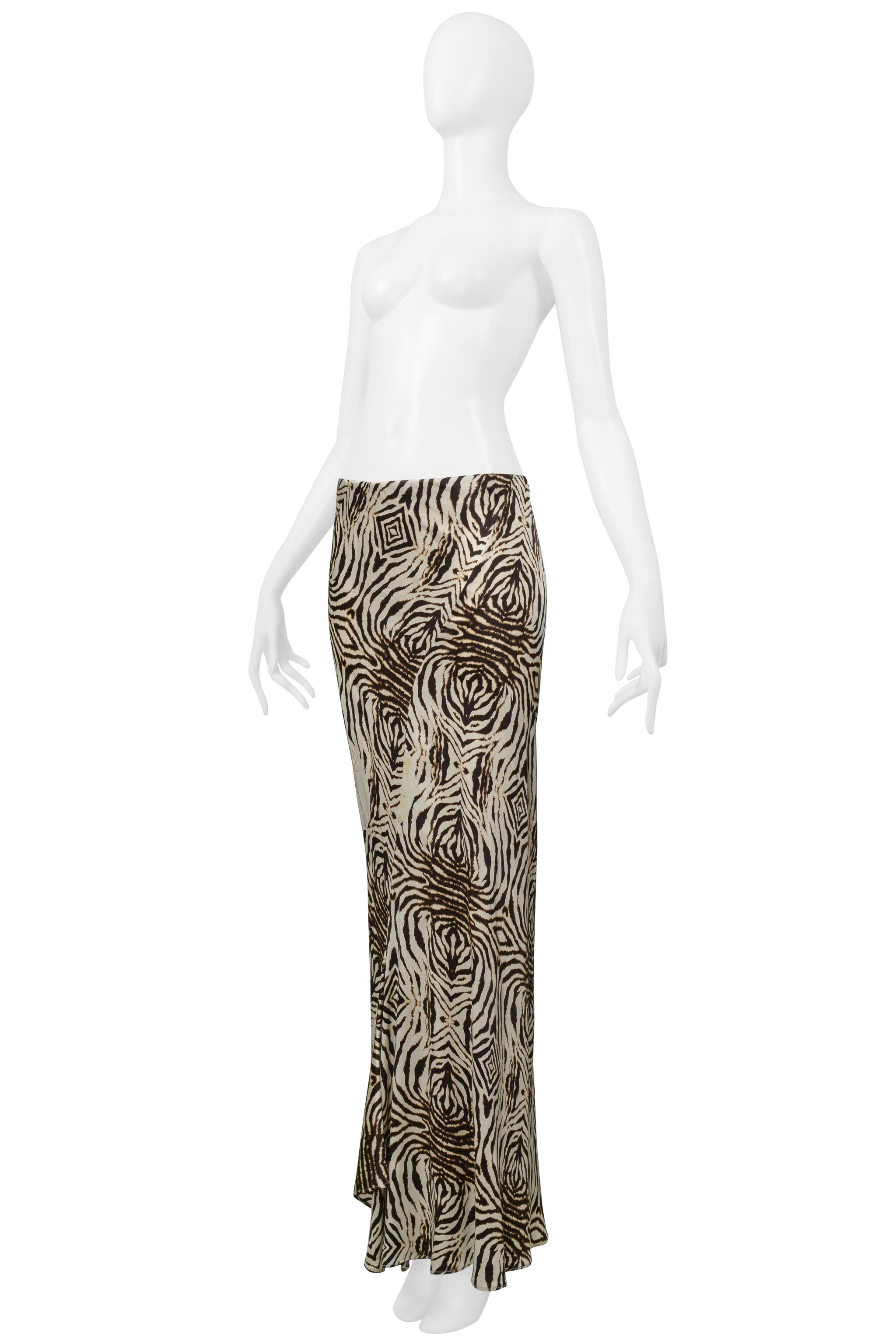 Gray Roberto Cavalli Zebra And Floral Bias Cut Maxi Skirt For Sale