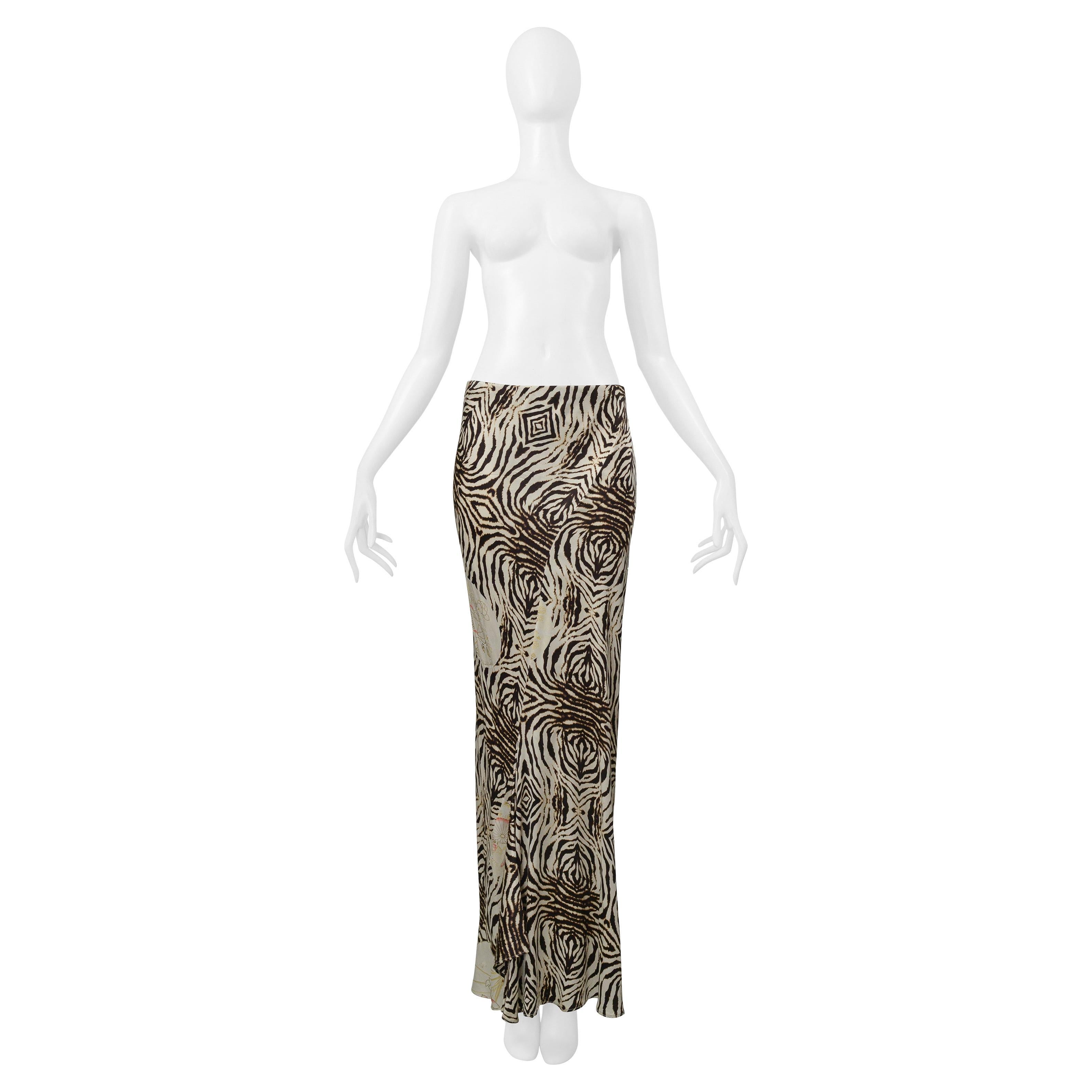 Roberto Cavalli Zebra And Floral Bias Cut Maxi Skirt For Sale