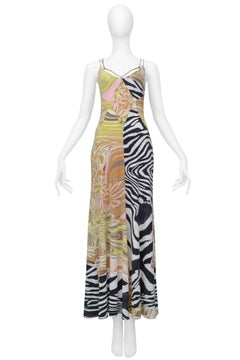 Roberto Cavalli Zebra & Floral Multi Print Maxi Dress