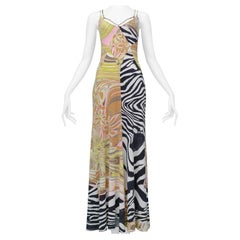 Roberto Cavalli Zebra & Floral Multi Print Maxi Dress