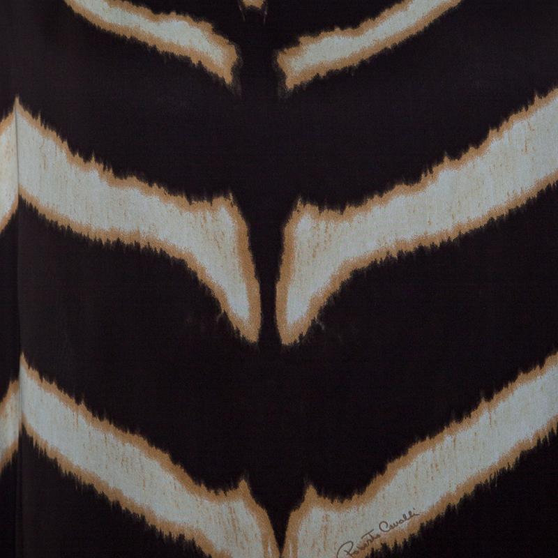 Roberto Cavalli Zebra Print Cutout Sleeve Detail Silk Maxi Dress S 1