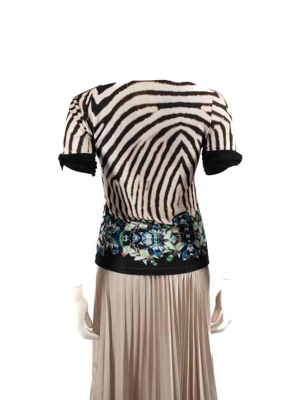 Black Roberto Cavalli Zebra Printed V-Neck Top Size S