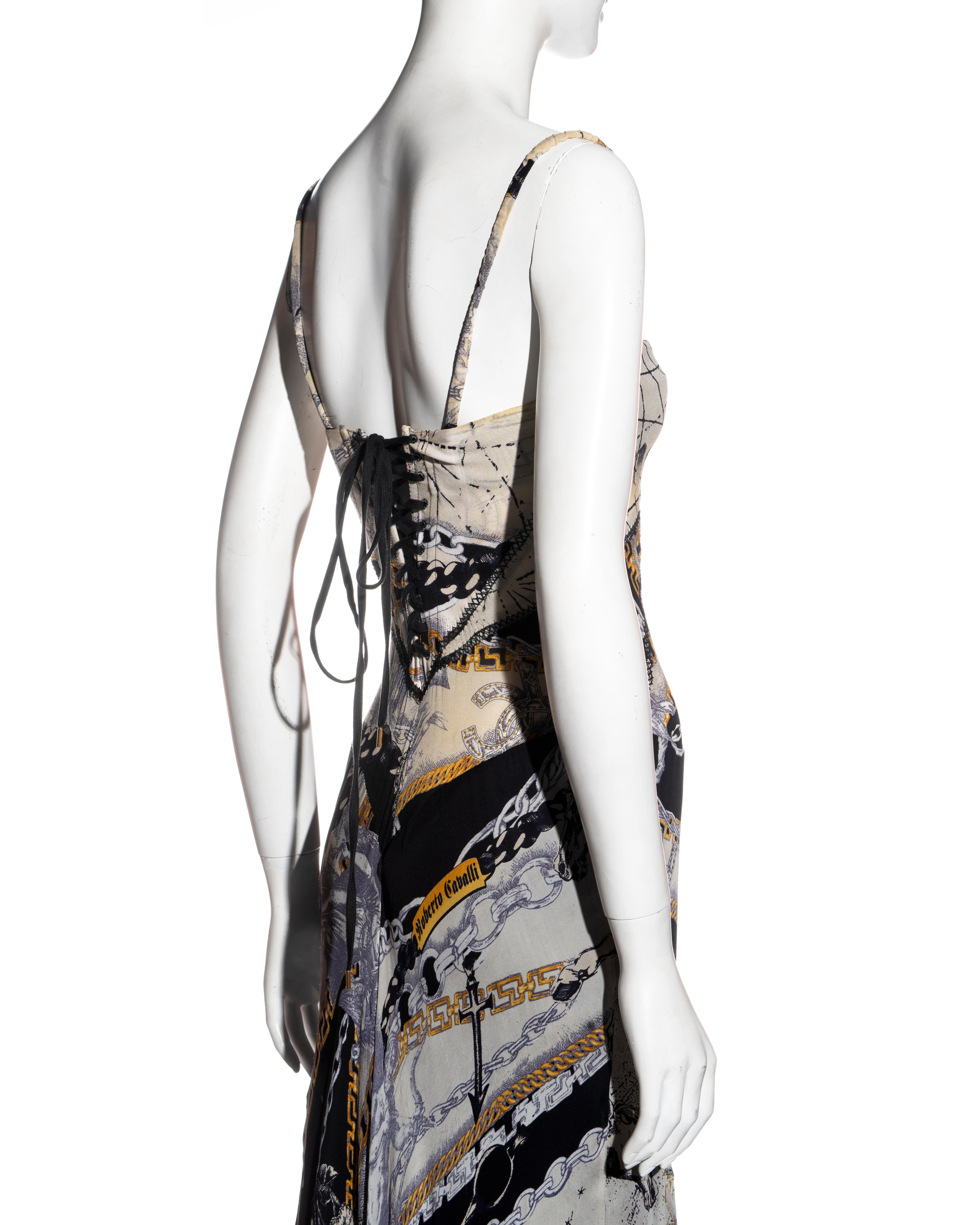 Women's Roberto Cavalli zodiac printed silk trained evening dress, fw 2003