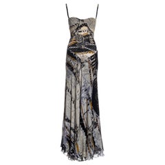 Roberto Cavalli zodiac printed silk trained evening dress, fw 2003