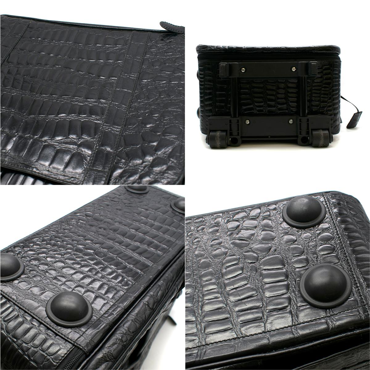 Roberto Celk Artioli Black Crocodile Carry-on Suitcase For Sale 1