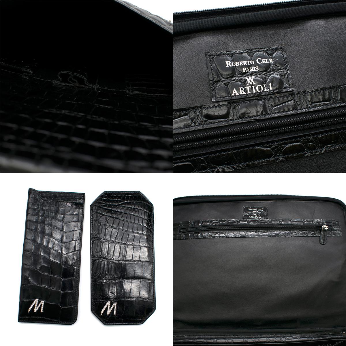 Roberto Celk Artioli Black Crocodile Carry-on Suitcase For Sale 3