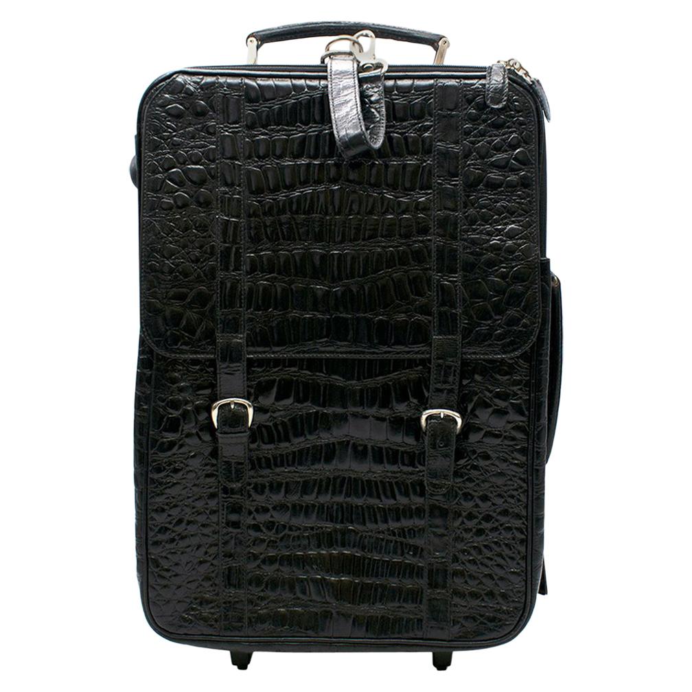 Roberto Celk Artioli Black Crocodile Carry-on Suitcase
