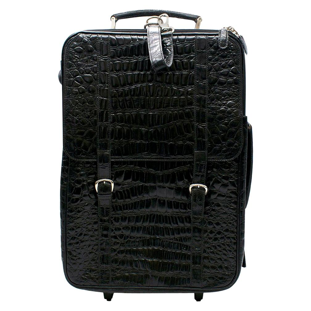 Roberto Celk Artioli Black Crocodile Carry-on Suitcase For Sale