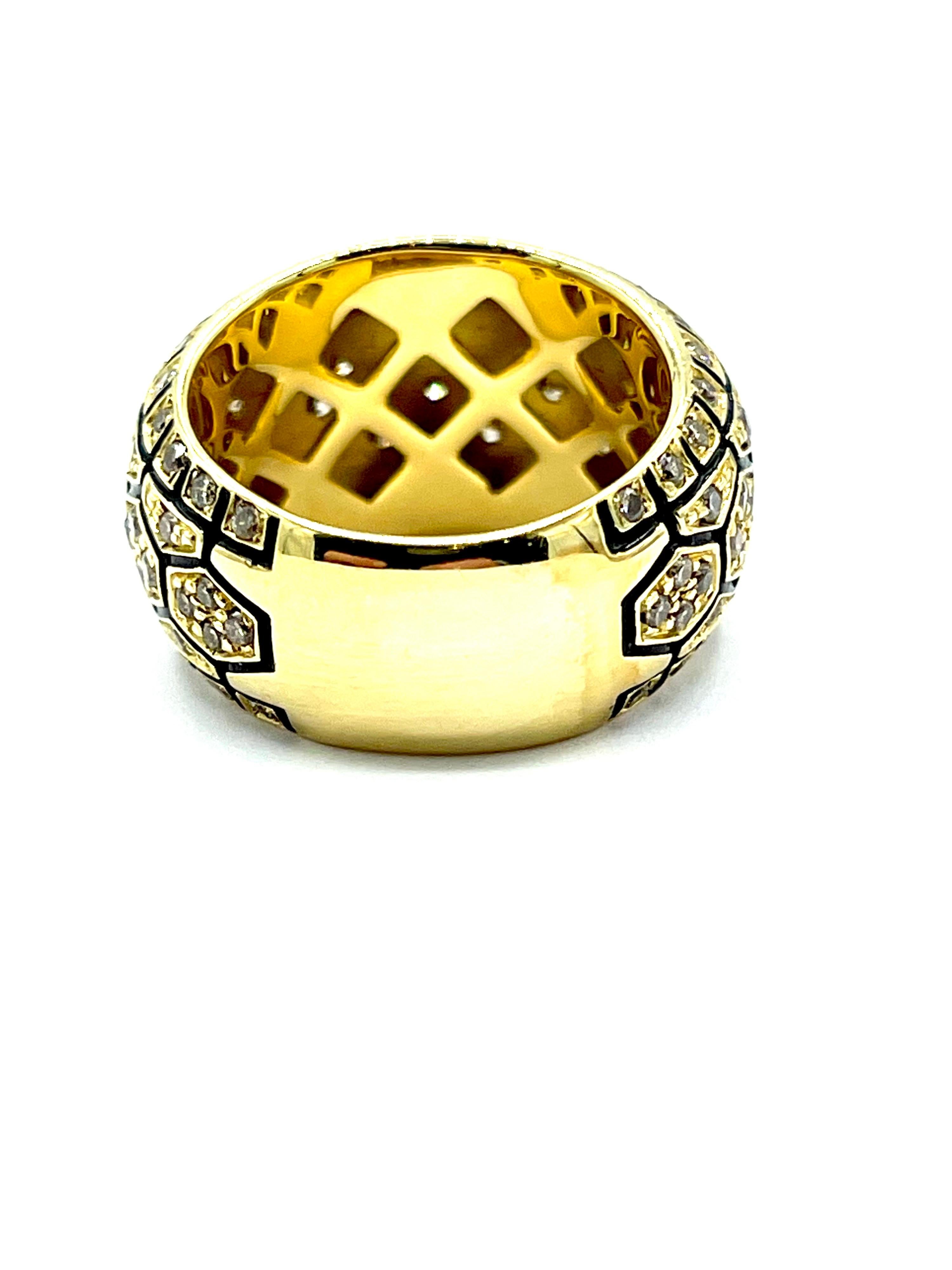 Modern Roberto Coin 1.05 Carat Champagne Diamond and Black Enamel Yellow Gold Band Ring