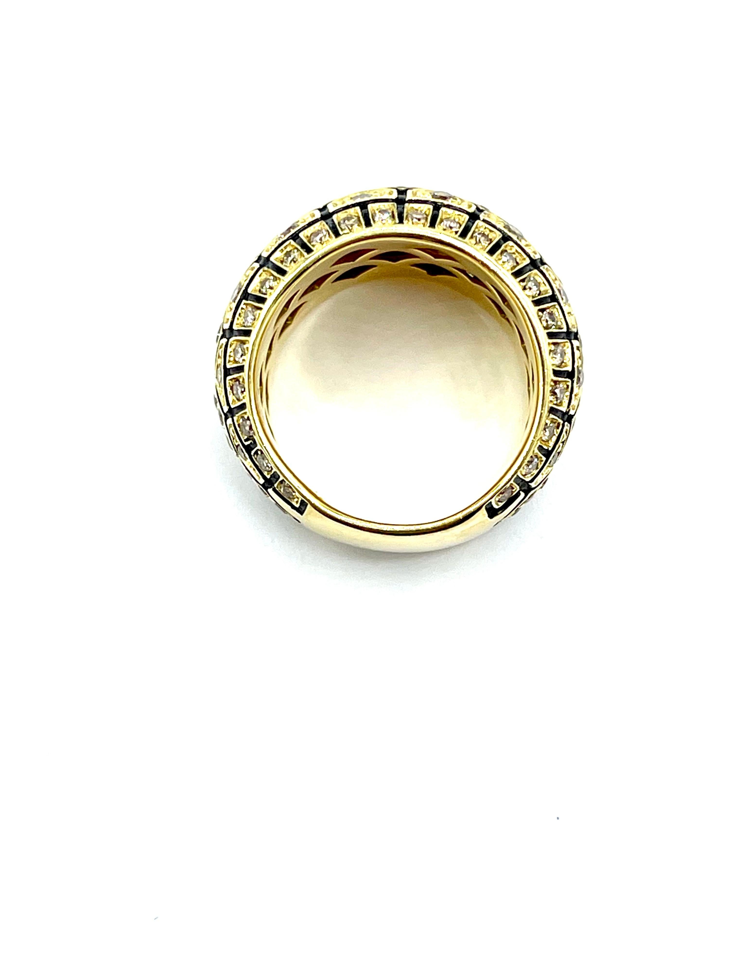 Women's or Men's Roberto Coin 1.05 Carat Champagne Diamond and Black Enamel Yellow Gold Band Ring