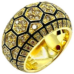 Roberto Coin Anillo de oro amarillo con diamante champán y esmalte negro de 1,05 quilates