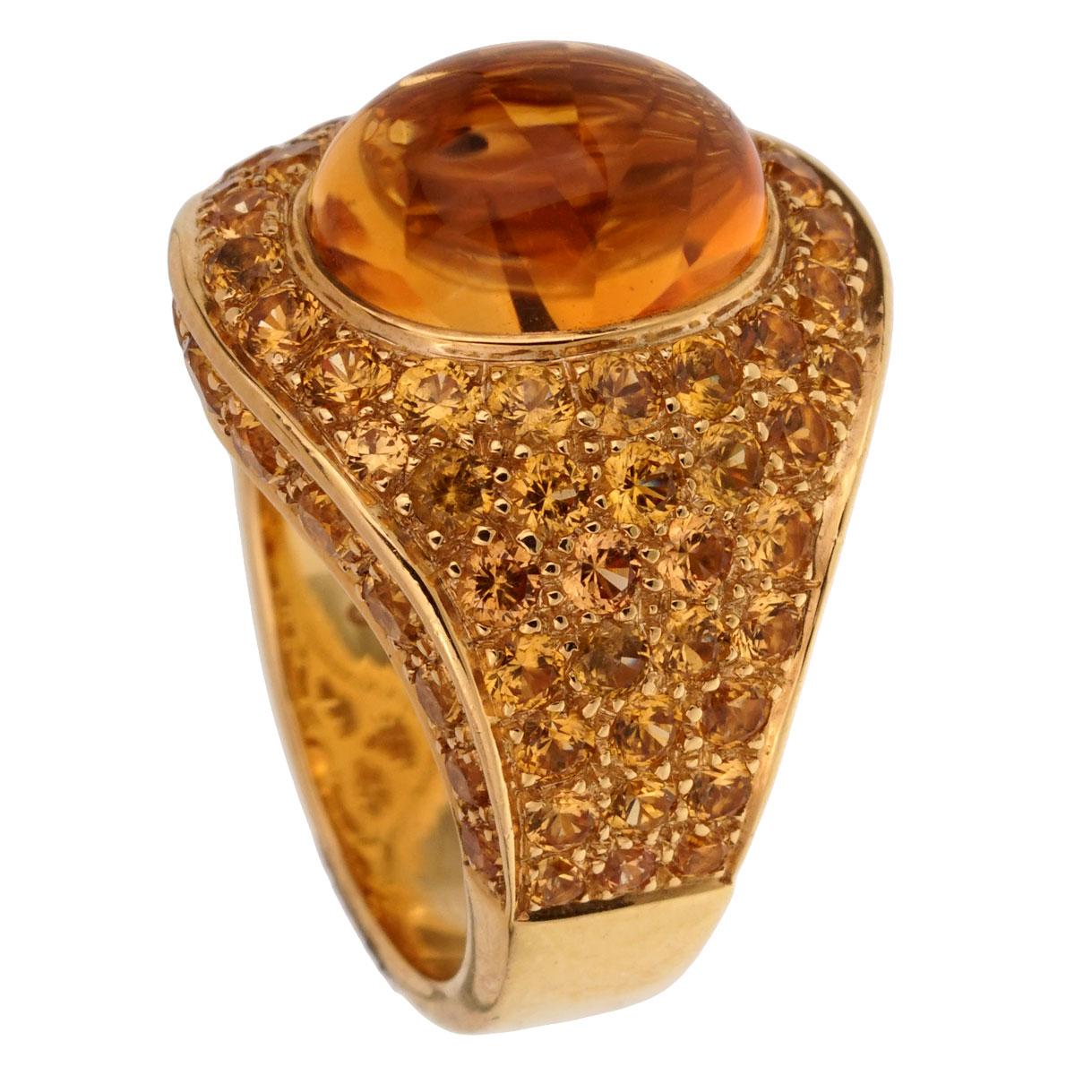 Round Cut Roberto Coin 10.9 Carat Citrine Pave Cocktail Gold Ring For Sale