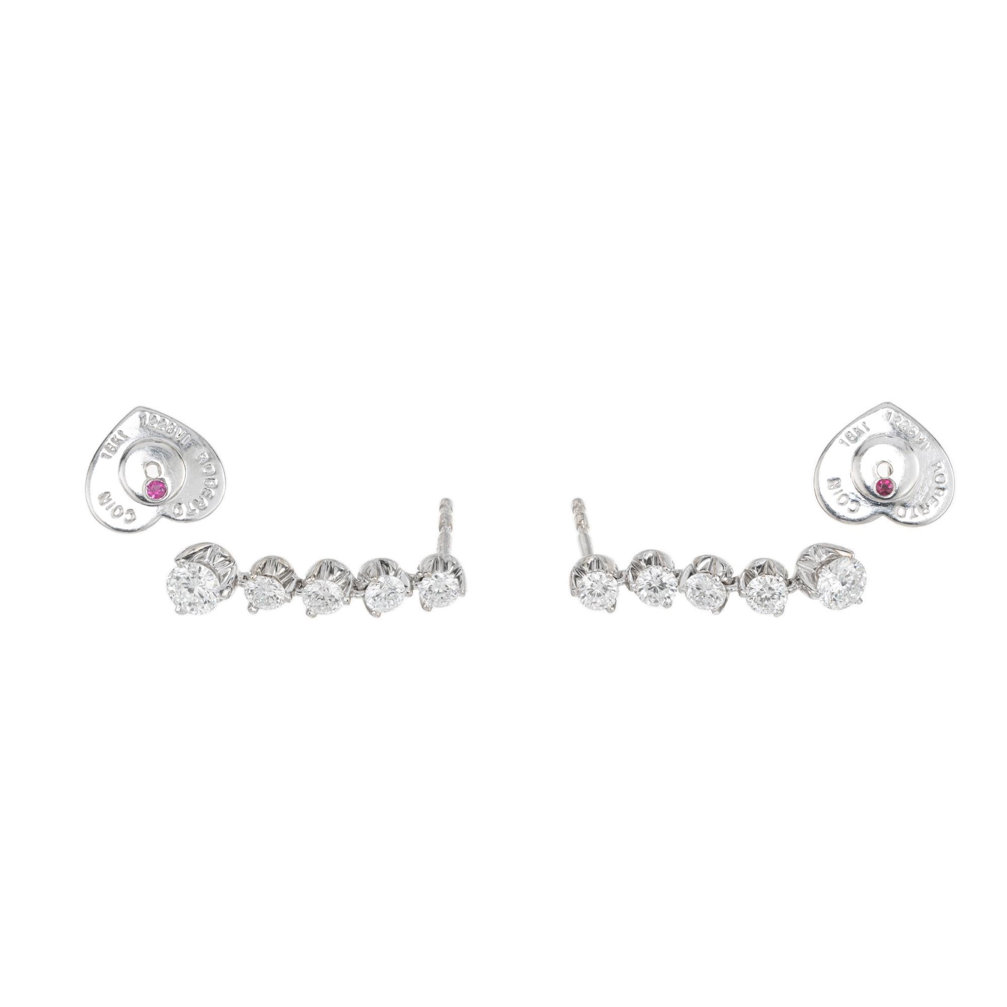 Roberto Coin 1.20 Carat Diamond Ruby White Gold Dangle Earrings  In Good Condition For Sale In Stamford, CT