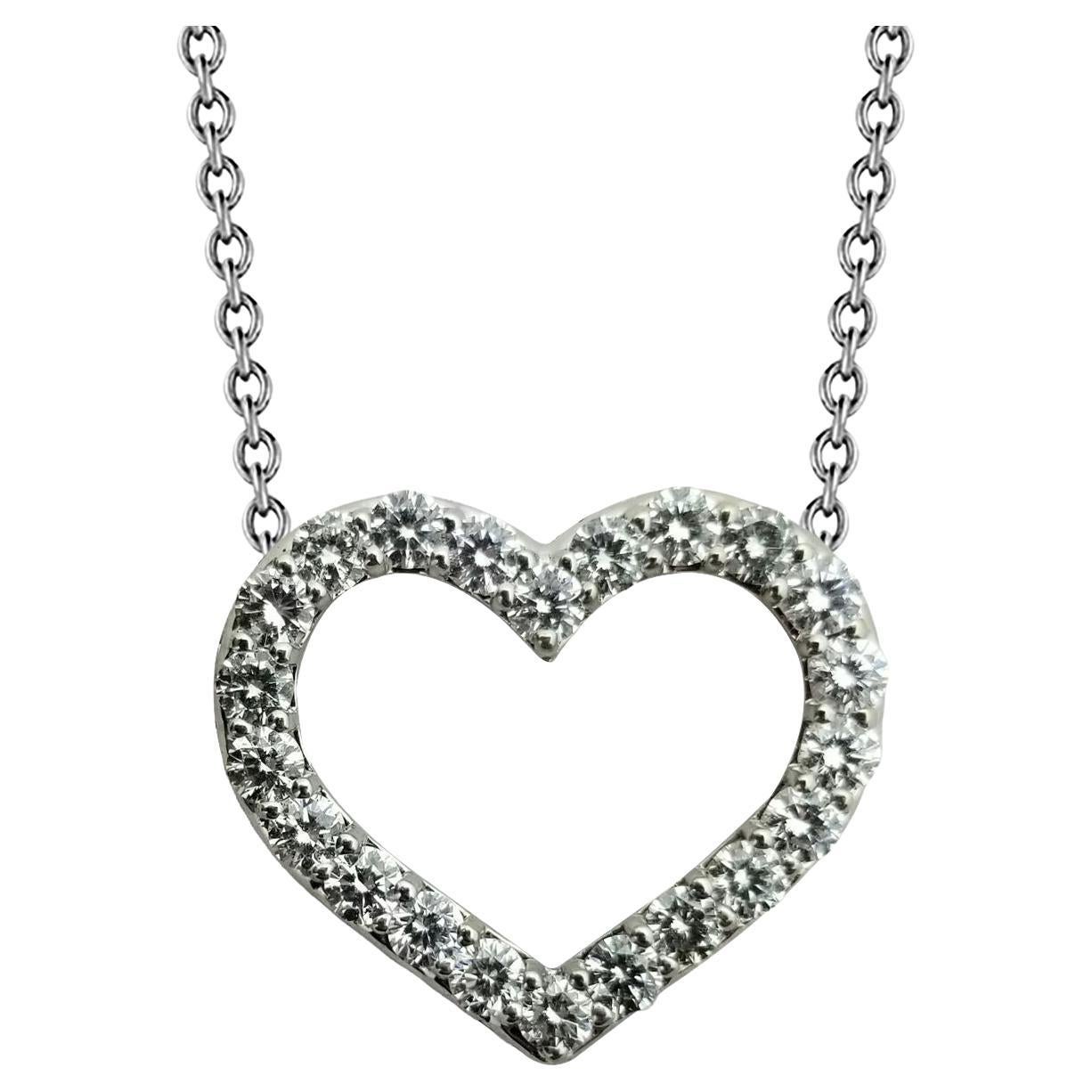 Roberto Coin 1.75ctw Vintage Open Heart Diamond Necklace Pendant 18K White Gold For Sale