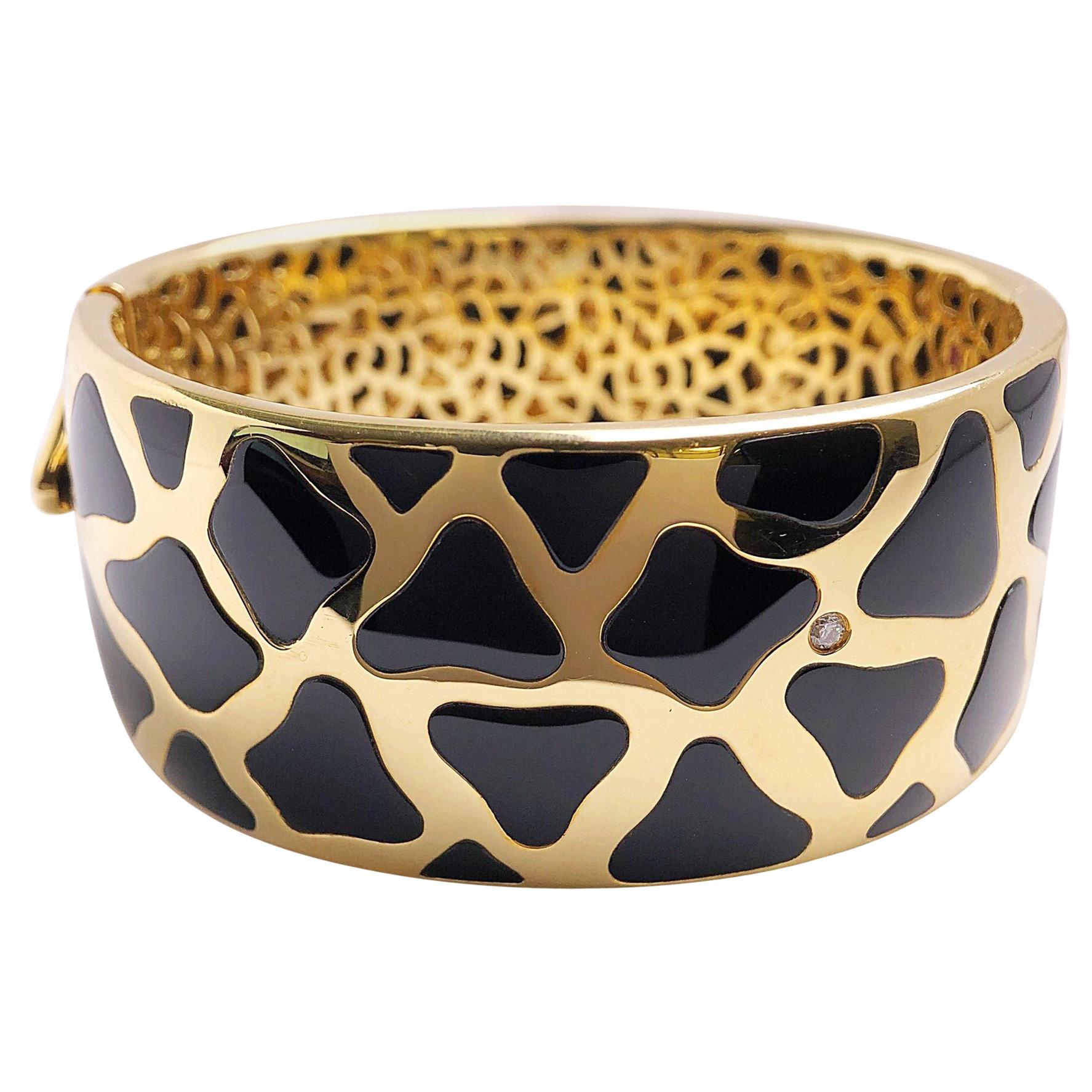 Roberto Coin 18 Karat Gold and 94.88 Carat Onyx Giraffe Wide Bangle Bracelet